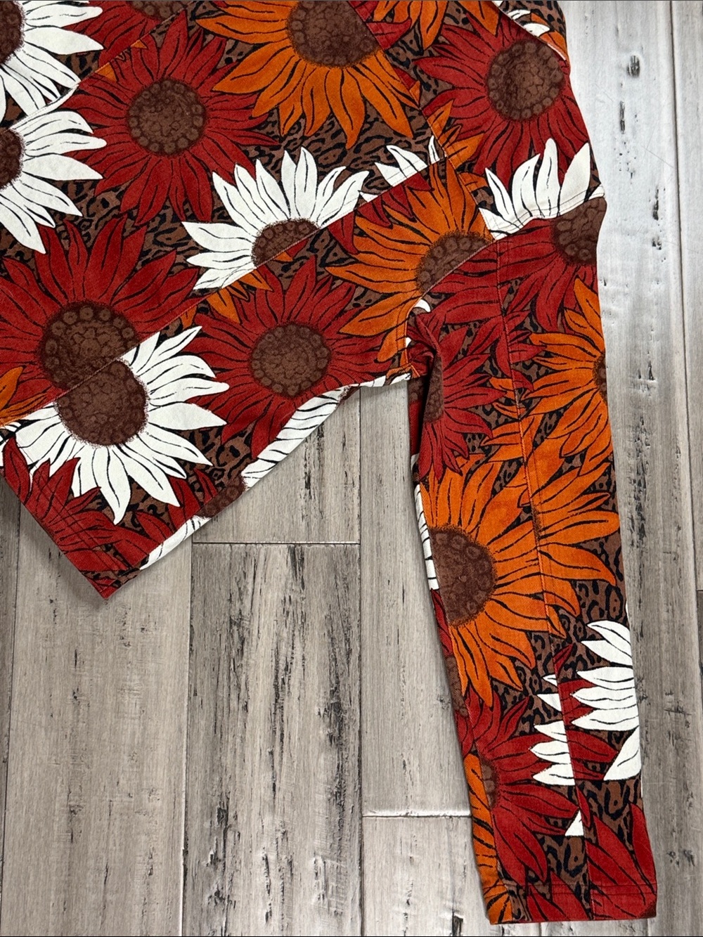 FRENCH LAUNDRY SUNFLOWER PRINT STRETCH DENIM JACKET BOHO SIZE LARGE - Picture 11 of 12